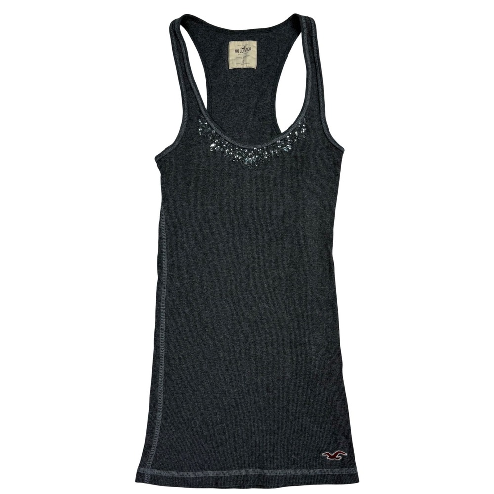 VTG Y2K Hollister Fitted Stretch Ribbed Tank Top Sequin Embellished Racerback S